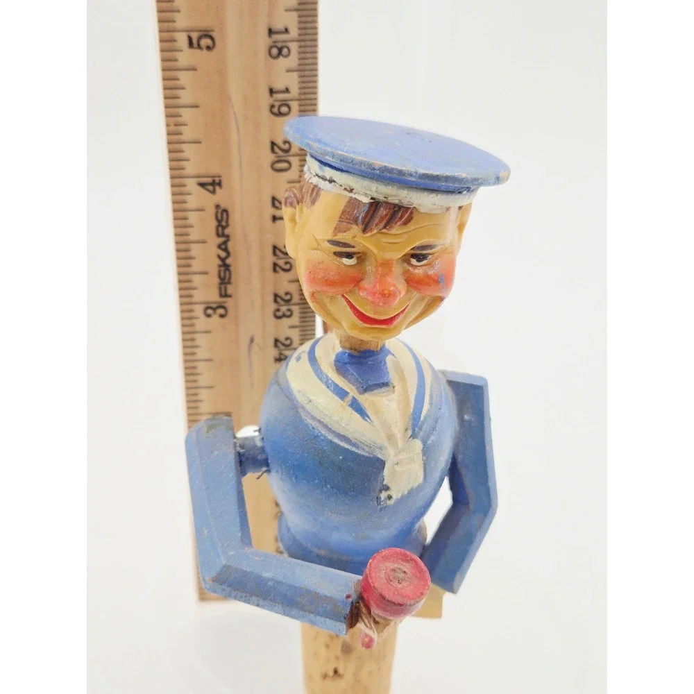 Vintage ANRI Italy Mechanical Sailor Wood Bottle Stopper Drinking Action *Works